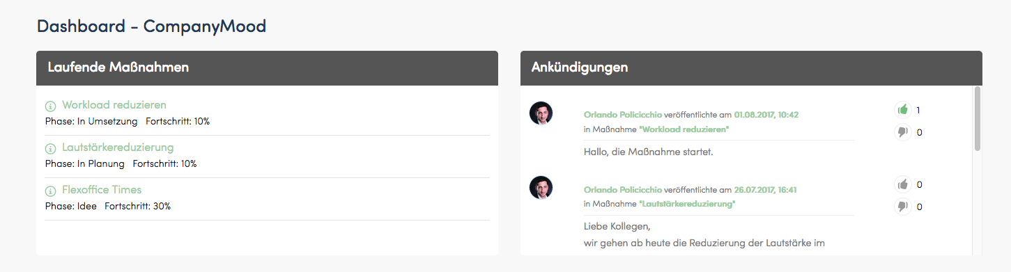 Kommunikation von Maßnahmen in CompanyMood