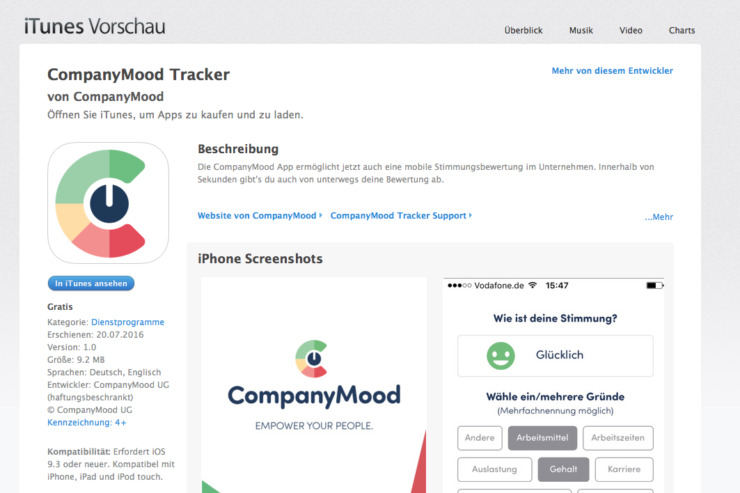 Die CompanyMood Apps für Android / Apple iOS